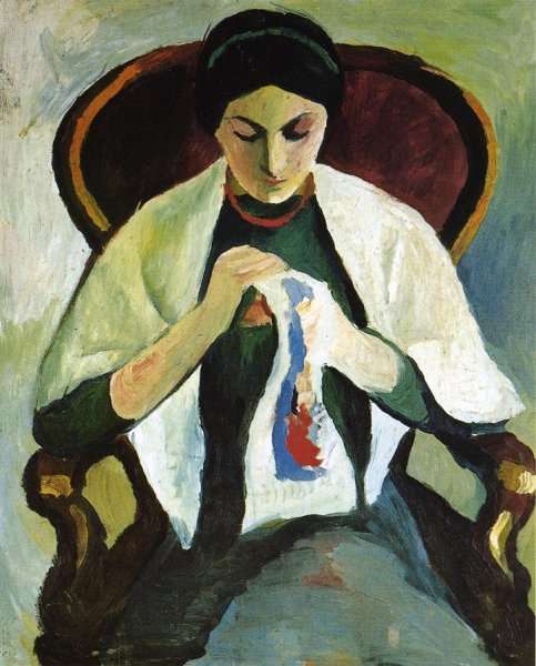 Woman Embroidering in an Armchair: Portrait of the Artist's Wife by August Macke