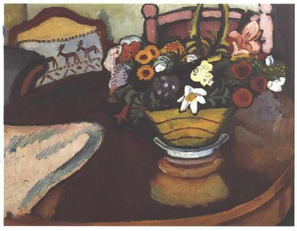 Still Life with Stag Cushion and Flowers by August Macke