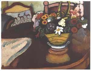 August Macke - Still Life with Stag Cushion and Flowers