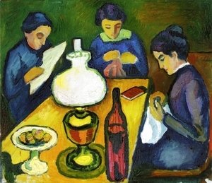 August Macke - Three Women at the Table by the Lamp