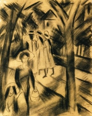 August Macke - Woman with Child and Girls on a Road