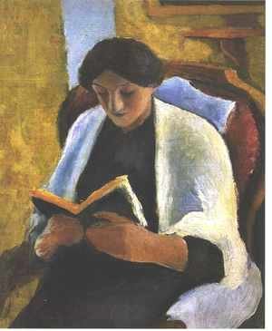 August Macke - Woman Reading in Red Armchair (Lesende Frau im roten Sessel)
