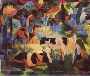 August Macke - Landscape with cows and camels