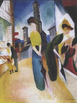 August Macke - Two women in front of a hat shop