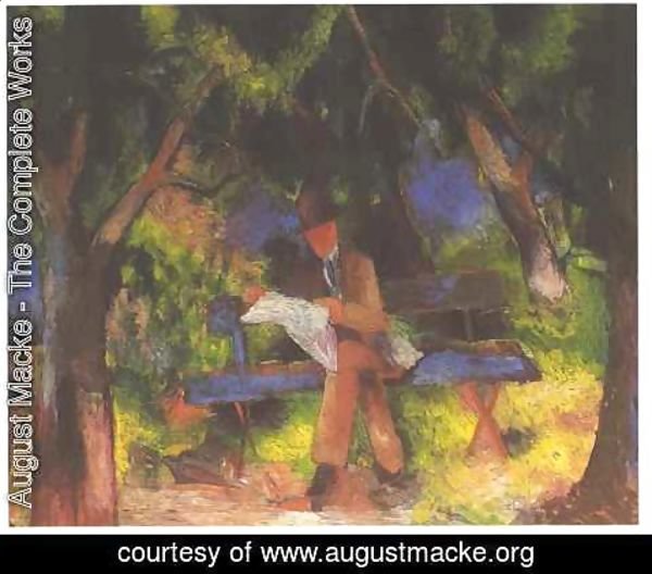 August Macke - Man Reading in a Park (Lesender Mann im Park)  1914