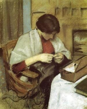 August Macke - Elisabeth Gerhardt Sewing (Elisabeth Gerhardt Nahend)  1909