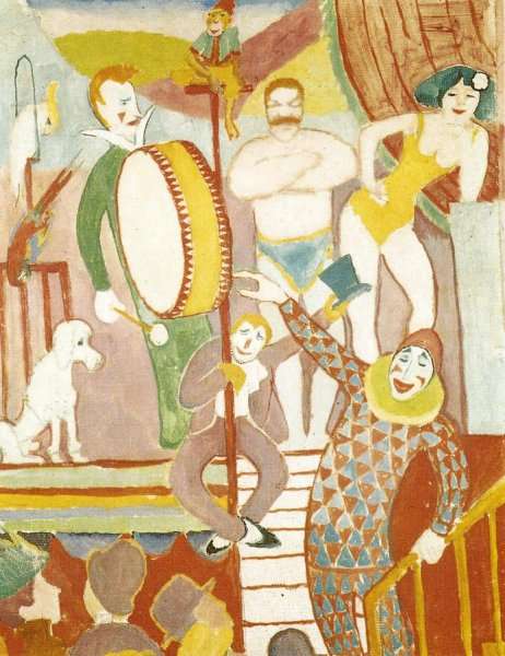 Curcus Picture II: Pair of Athletes, Clown and Monkey by August Macke