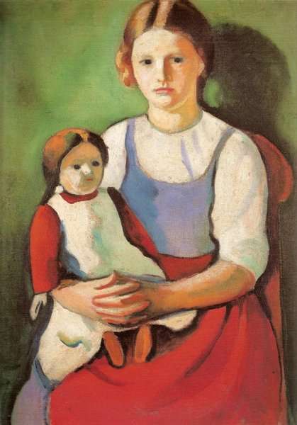 Blond Girl with Doll (Blondes Madchen mit Puppe) by August Macke