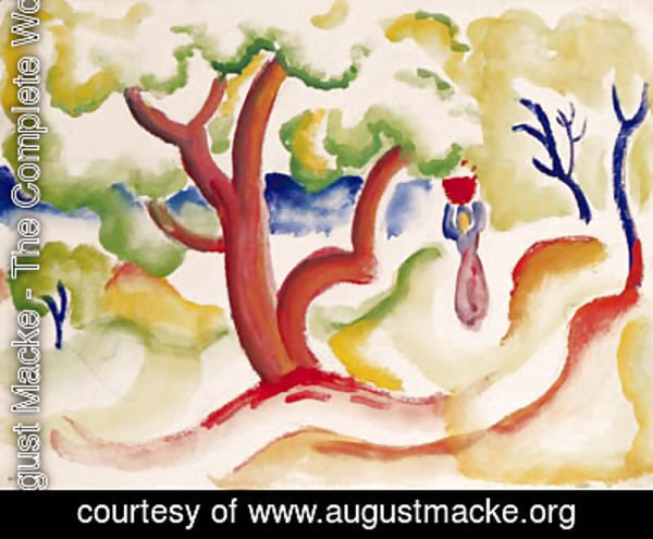 August Macke - Frau mit Korb unter Baumen