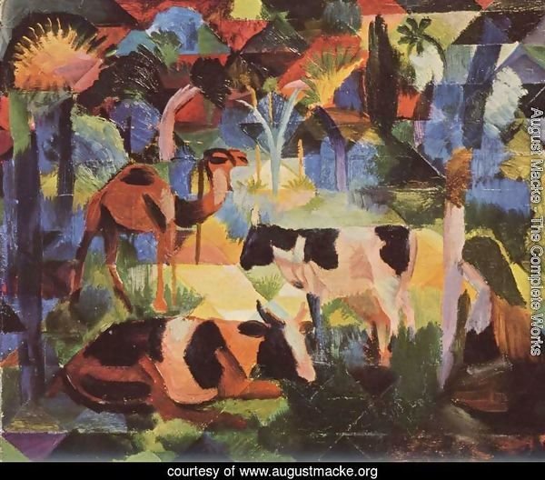 Landscape with cows and camels