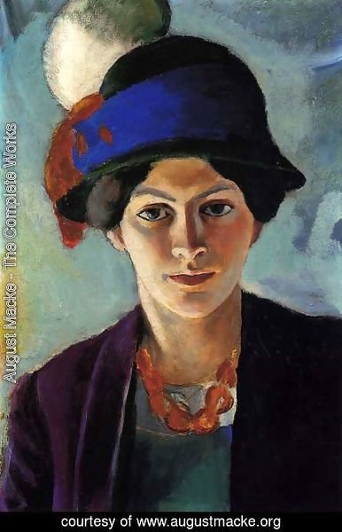 August Macke - Portrait of the Artist's wife Elisabeth with a Hat (Frau des Kunstlers mit Hut)  1909