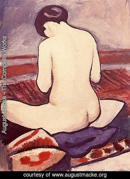 August Macke - Sitting Nude with Cushions (Sitzender Akt mit Kissen)  1911