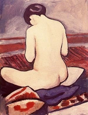 August Macke - Sitting Nude with Cushions (Sitzender Akt mit Kissen)  1911
